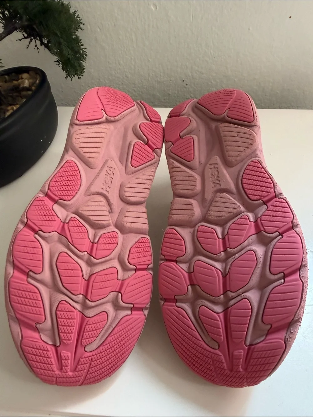 Hoka clifton 10 Women size 5 or big girl 4 Pink and Cream Athletic Sneakers